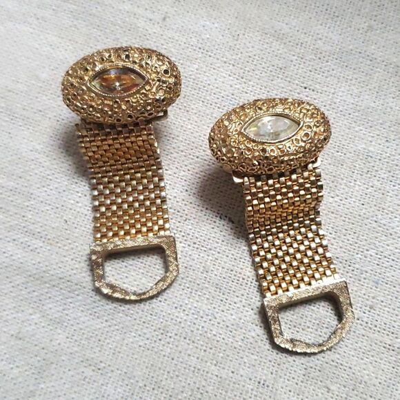 Vintage Mesh Gold Plated Crystal Cufflinks - Picture 2 of 6